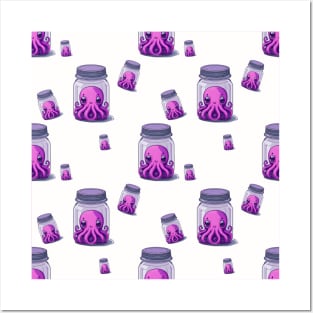 Pink Octopus in Jar Pattern Posters and Art